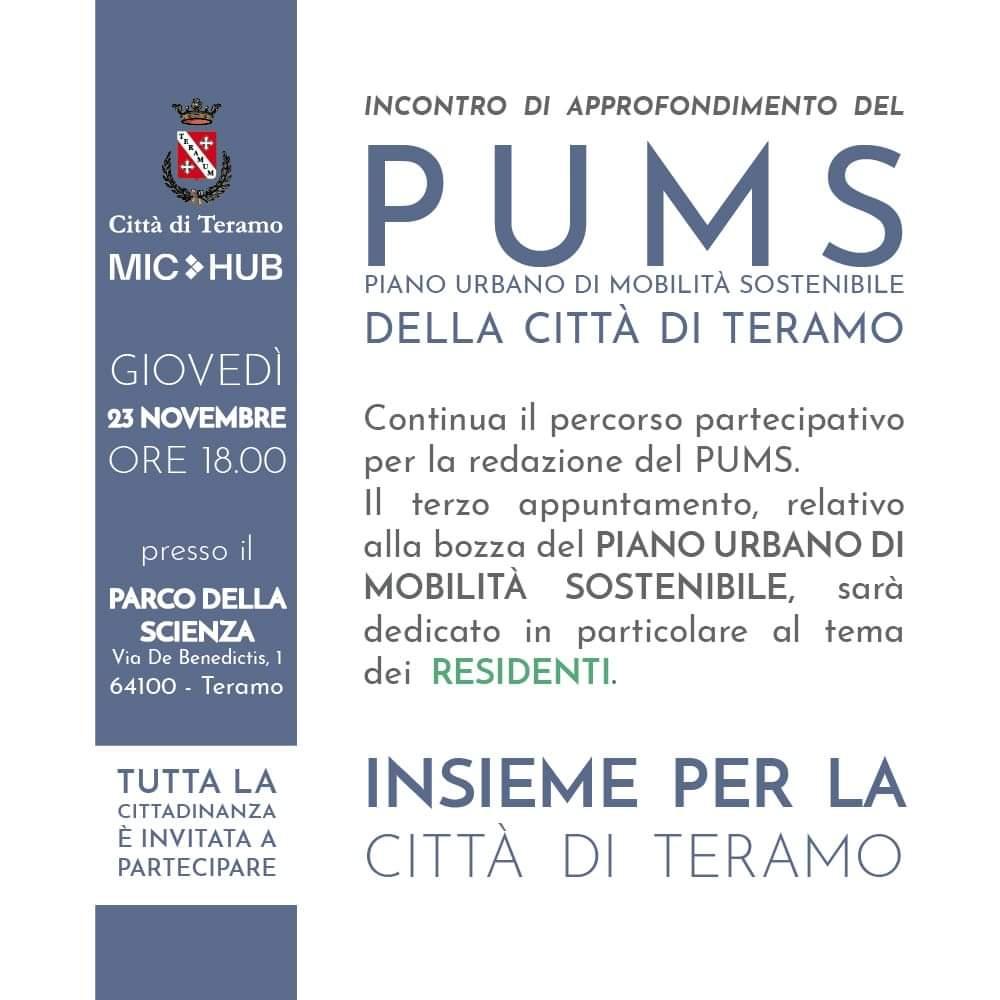 Giovedì 23 novembre, terzo incontro sul PUMS